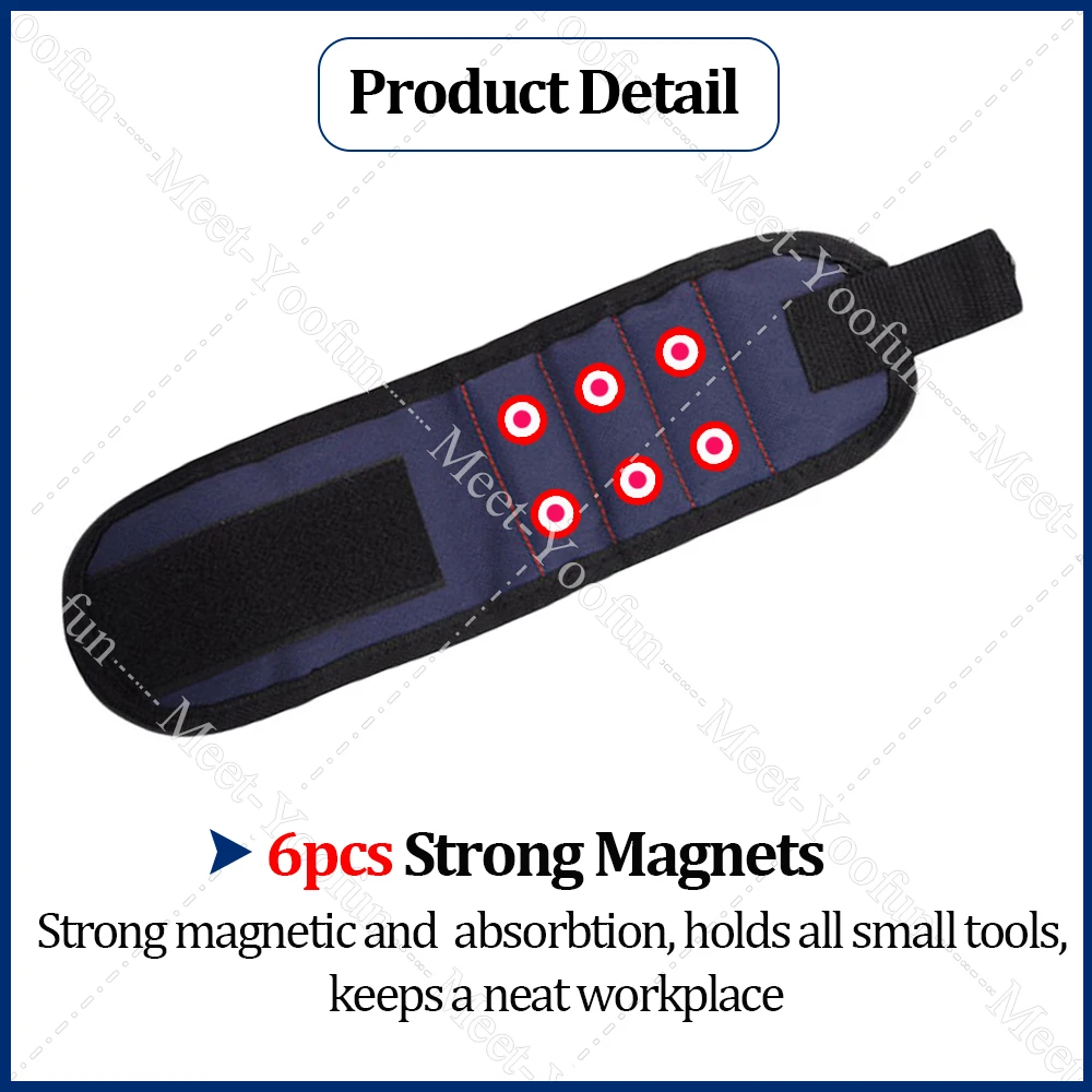 6pcs Magnets Magnetic Wristband Portable Tool Bag Electrician Tool Kit Screw Repair Tool Belt Kit Organizer Storage