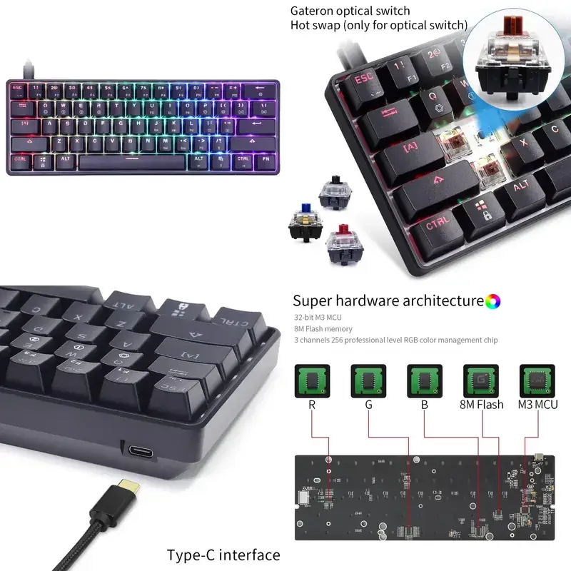 Front view of the GK61 RGB mechanical keyboard