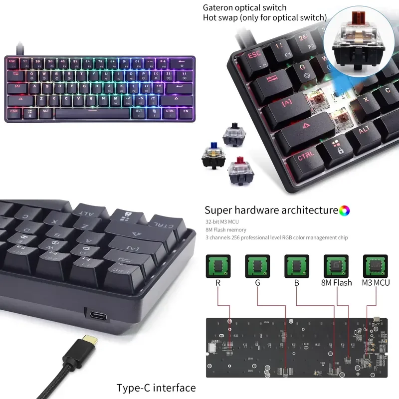 Dropshipping Skyloong Gk61 Sk61 Rgb 60% Mini Keyboard Gateron Optical Switch Gaming Mechanical Keyboard