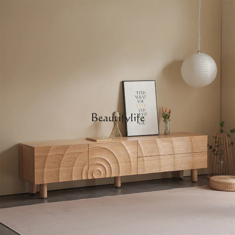 

**Nordic solid wood homestay simple TV cabinet wabi sandy wind small apartment living room