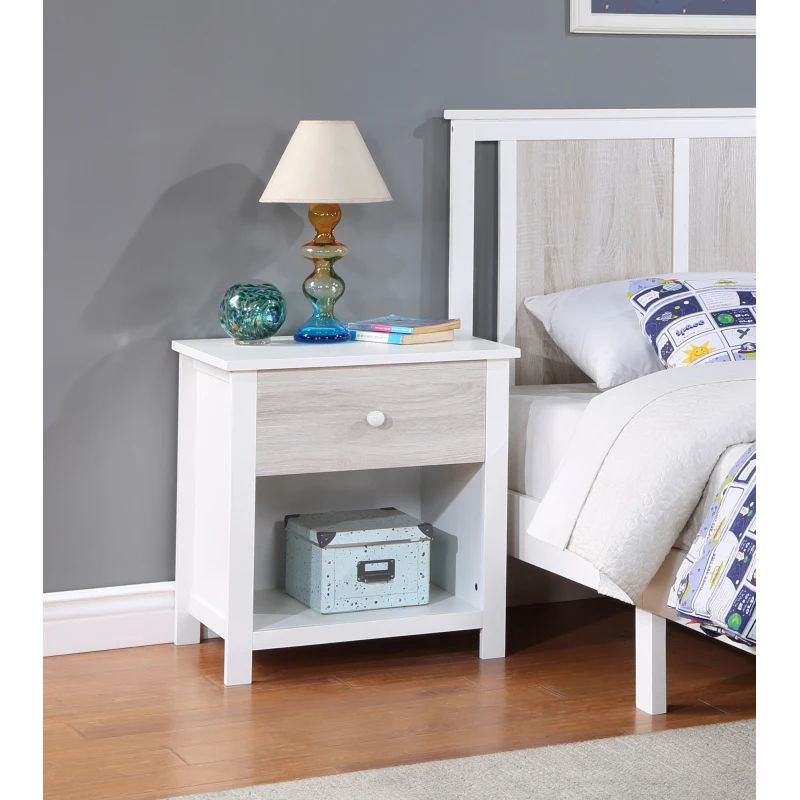 

Wood Nightstands, White/grey, One Drawer