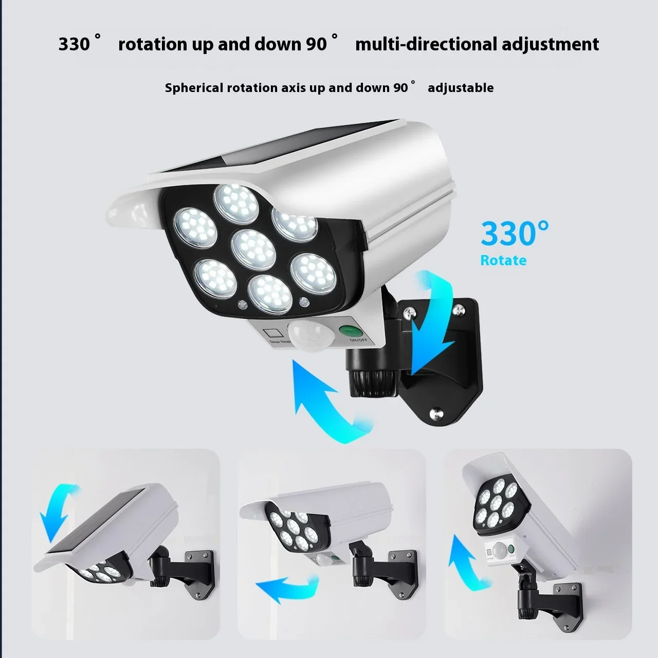 F2 الأمن الدمية كاميرا مصباح 77 المصابيح محس حركة أضواء ليلية الشمسية مقاوم للماء 3 طرق الإضاءة المنزل الشرفة حديقة الكاشف