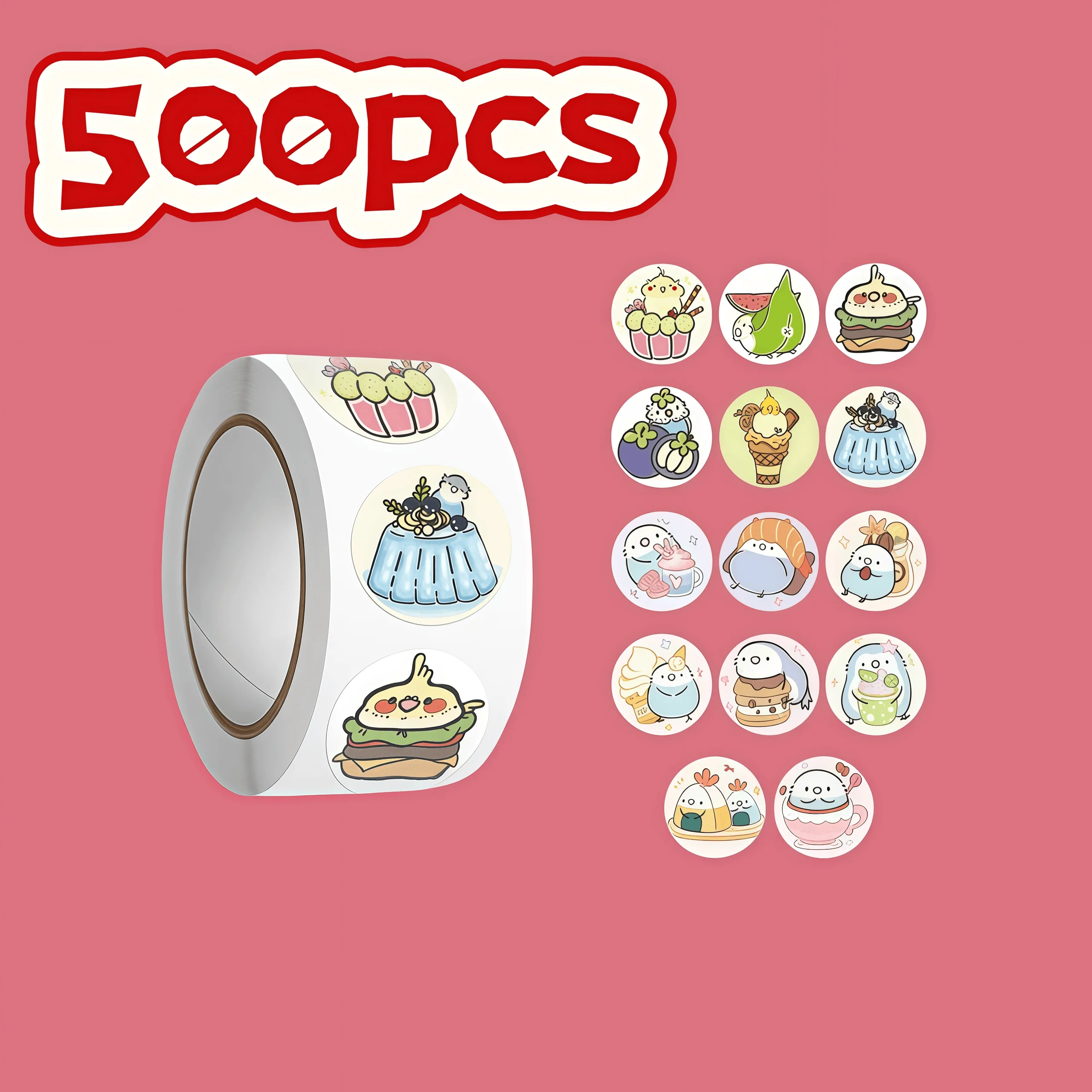 

500Pcs Dessert Style Cartoon Parrot Kawaii Stickers, Cute Food-Themed Decals for DIY, Journal & Gift Embellishment