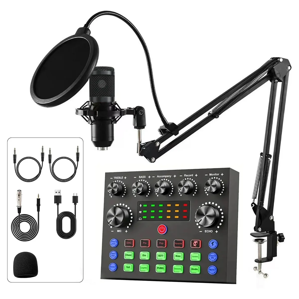 Podcast equipment set with voice changer, podcast mixer, with BM800 microphone, suitable for podcast, recording, live broadcast