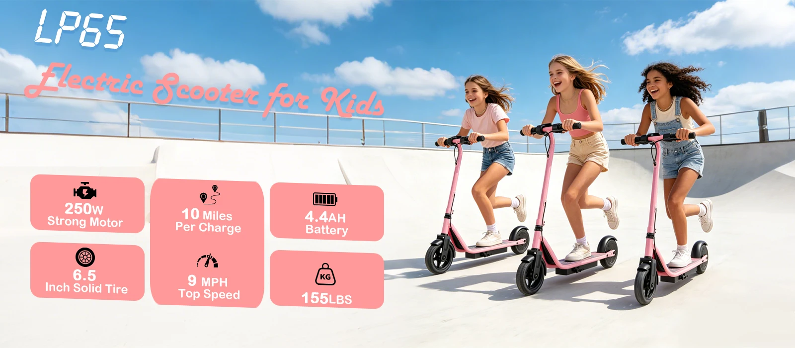 AOVOPRO LB65PRO Elektroroller für Kinder 250W 6,5 Zoll Kinder-Elektroroller 15KM/H Höchstgeschwindigkeit 5-16KM Rosa Schwarz E-Scooter – Detail 3