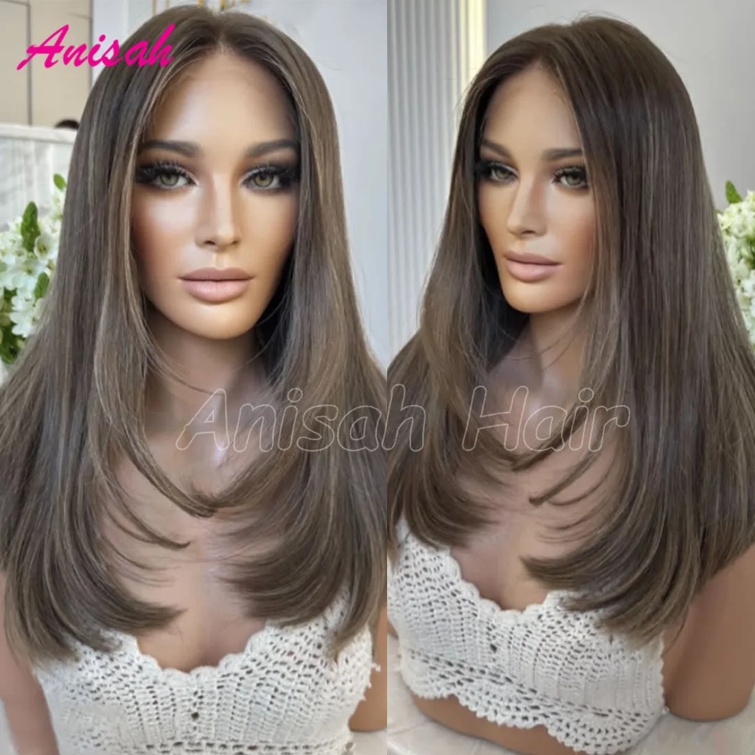 

Brazilian Virgin Hair Layered Hair Cut Lace Closure Glueless Wig Highlight Colored Lace Frontal 100% Human Hair Wig Pre Plucked