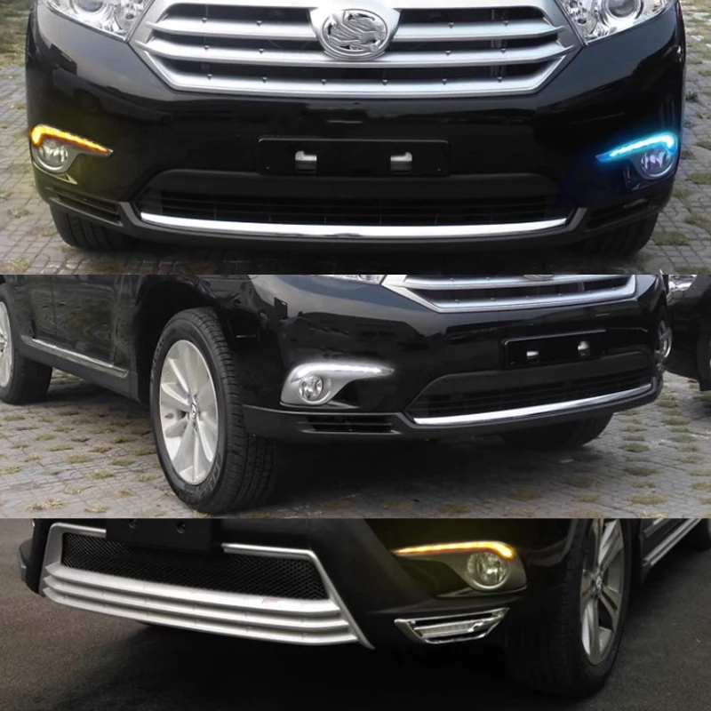 

For Toyota Highlander 2012 2013 2014 Turn Signal Style Relay LED DRL Daytime Running Lights With Fog Lamp Hole