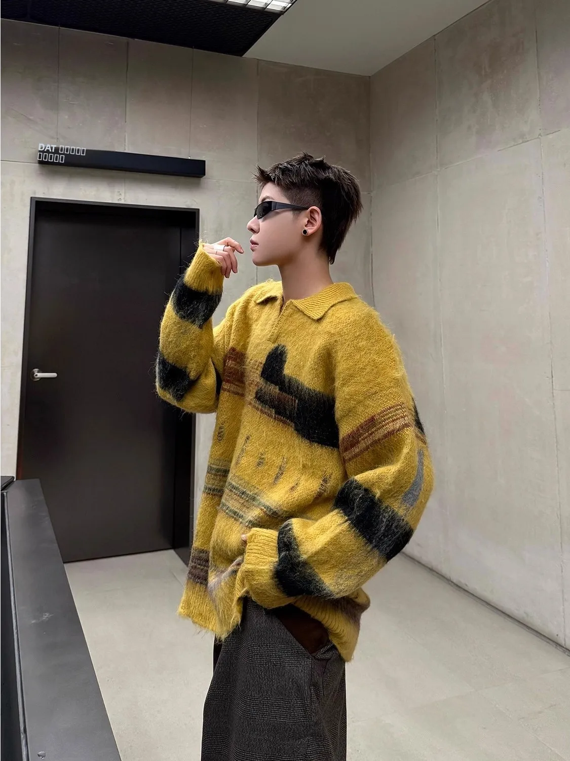 

Мужской вязаный свитер свободного кроя с воротником из искусственного меха, зимний, модный, повседневный, удобный, с длинным рукавом, топ-футболка