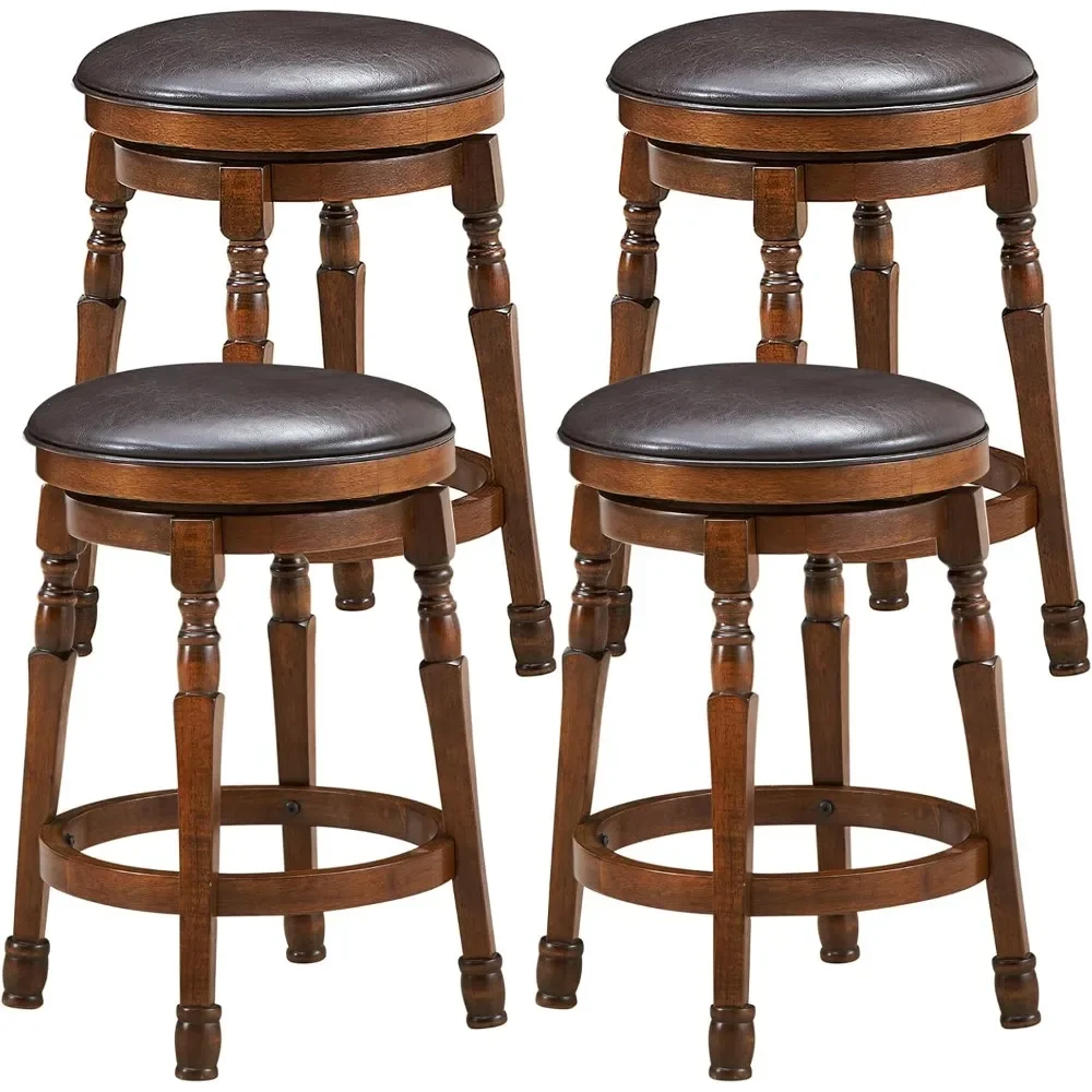 

Bar Stools Swivel Barstools 24 Inch Counter Height Bar Stools Backless Sturdy Solid Wood Chairs with Soft Faux Leather Seat