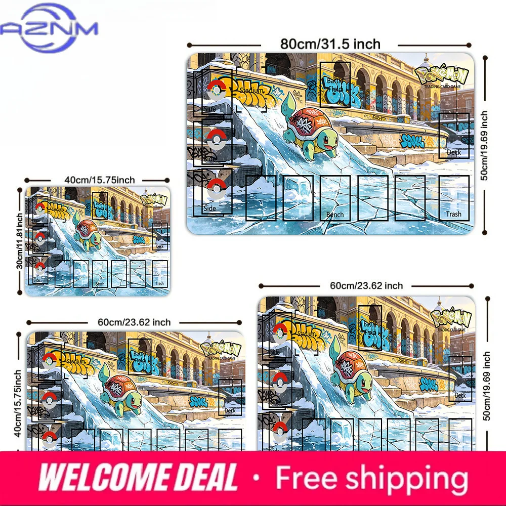 

Squirtle Graffiti Ice Slide TCG Playmat with Zones Non-slip Desk Mat for PTCG Card Game