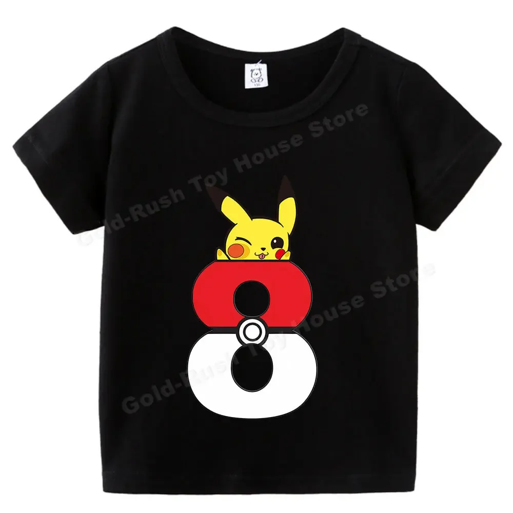 Poke Ball Red Number T Shirt Pokemon Pikachu Birthday Cotton T Shirt Baby Boy Girl Tees Tops Anime Cartoon Infant Summer Clothes