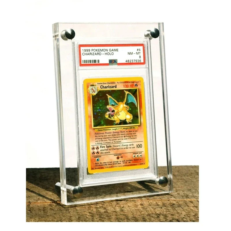 Kunden spezifisch abgestufter Sammelkarten halter mit verschraubtem Ständer halter Schutzhülle Acryl hülle für Pokeomon BGS TCG Cgc