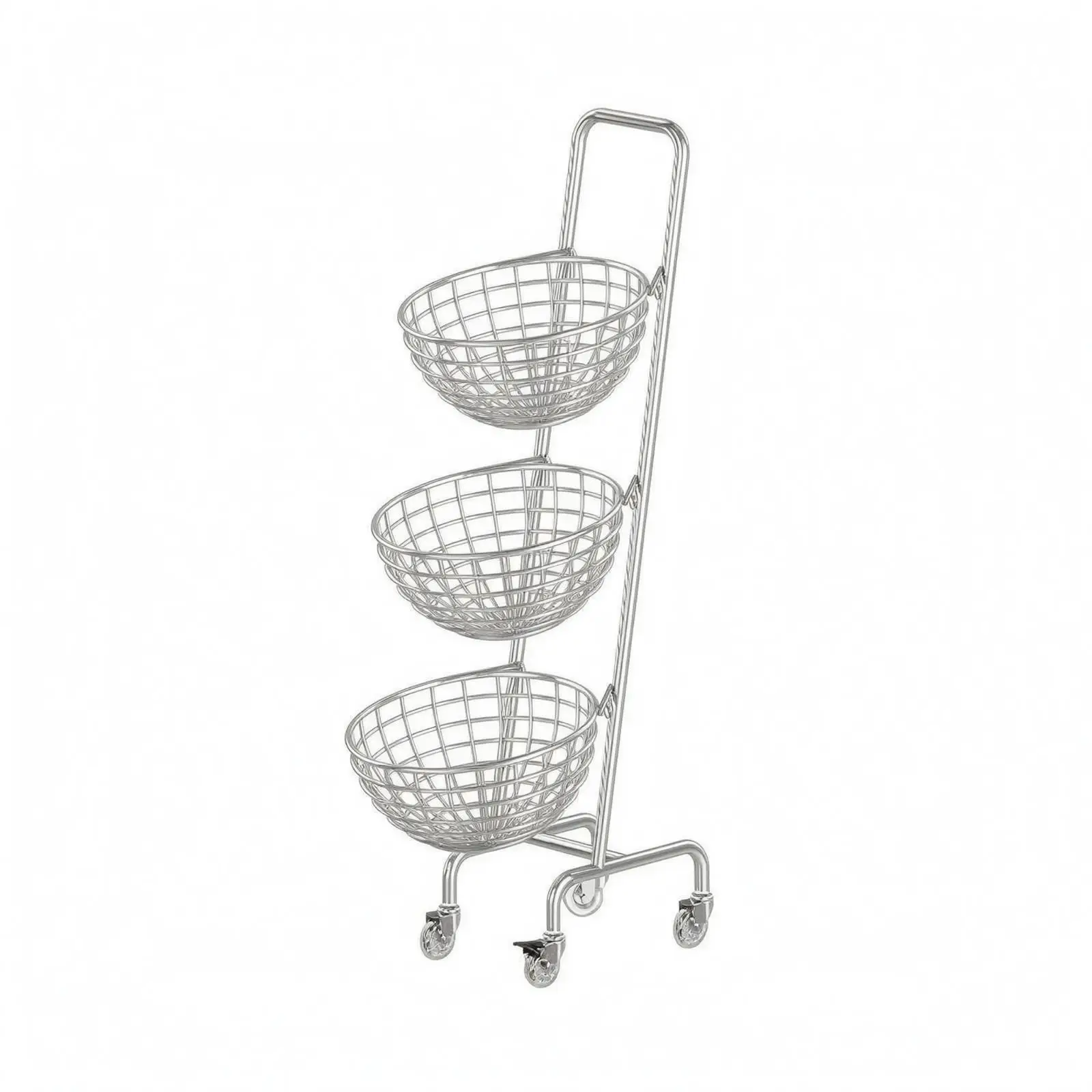 Three-Tier Wire Trolley Caster Wheels Wire Container Rack Top Handle