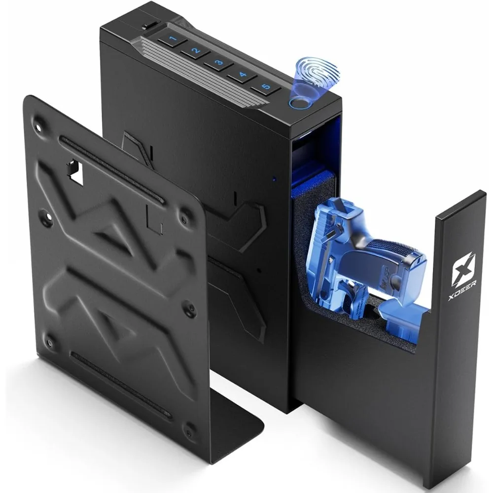 

Биометрический сейф для пистолета для тумбочки, стола, прикроватного монтажа, автоматически открывающийся сейф для пистолета, сейф для пистолета с выдвижным ящиком и внутренней светодиодной подсветкой, Si