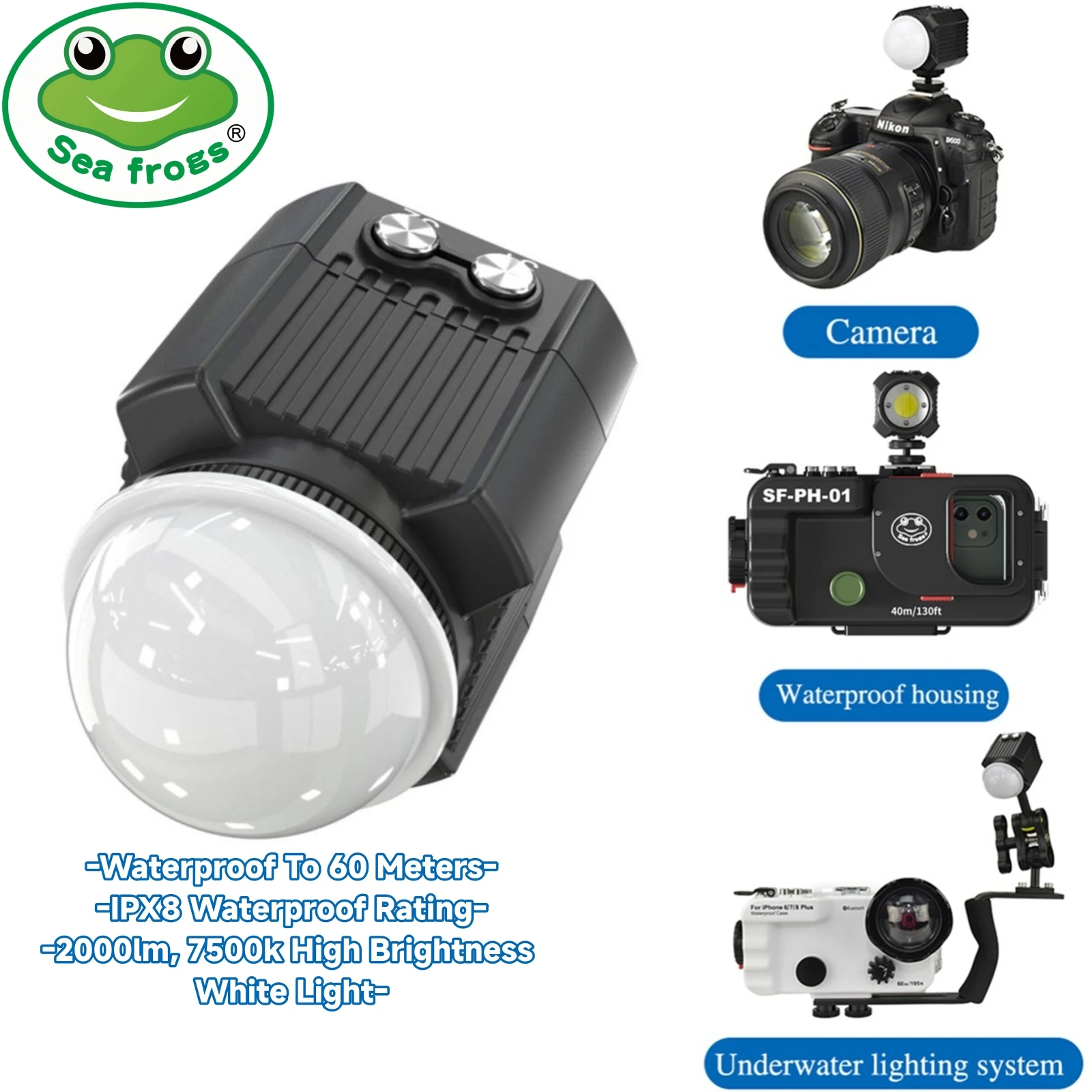 Underwater Flashlight - Seafrogs IPX8 60 metre Su Geçirmez