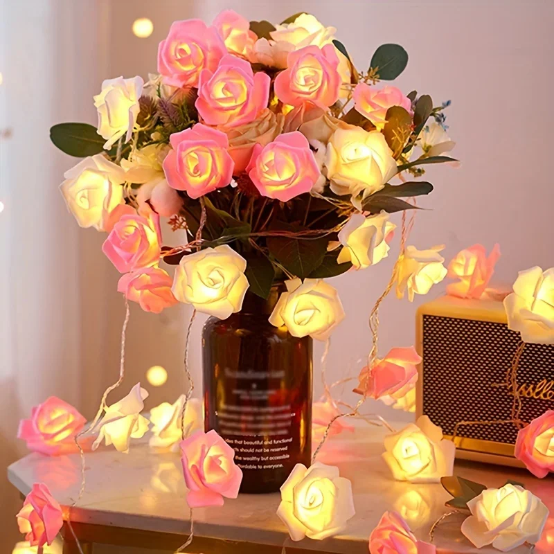 

LED rose decoration string light, white pink Valentine's Day wedding use, room decoration night light, Mother's Day gift