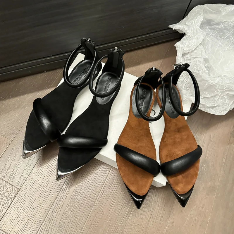 

New Top Full Leather Strap Sandals with Sheepskin Inner and Outer Roundhead Printed Women's Sexy Fashion Fashion Sandals