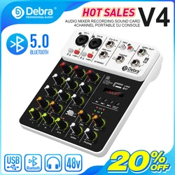 Debra V4 4-Kanal-Audiomischer mit Bluetooth USB 48V Phantoms peisung Verzögerung Repaeat-Effekt für Sound mixing Console PC-Aufnahme