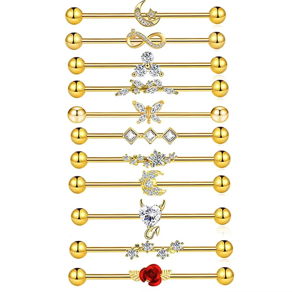 Stainless Steel Stone Inlaid Industrial Bridge  Skull Turtle Butterfly Flower Industrial Barbell Piercing  Jewelry Unisex Daily