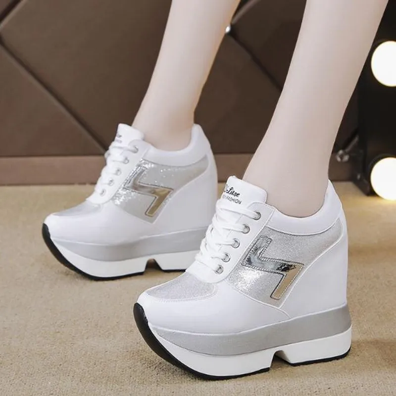 Neue Frau Frühling Herbst Keil Schuhe Pu Leder Harajuku Schuhe bunte bling Winter Knöchel Schuhe hochhackige Plattform Turnschuhe