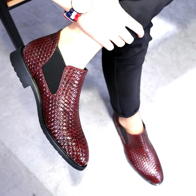 Hand Woven Men's Formal Shoes Fashion Men's Chelsea Boots Men Leather Shoes High-quality Male Dress Shoes Zapatos Hombre Vestir