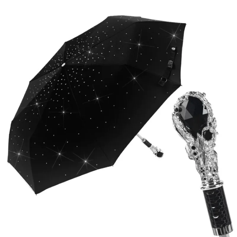 Retro Folding Umbrellas Full Diamond Sun Umbrellas Luxurious Lightweight Sunscreen Umbrellas Outdoor Travel Portable Rain Gear