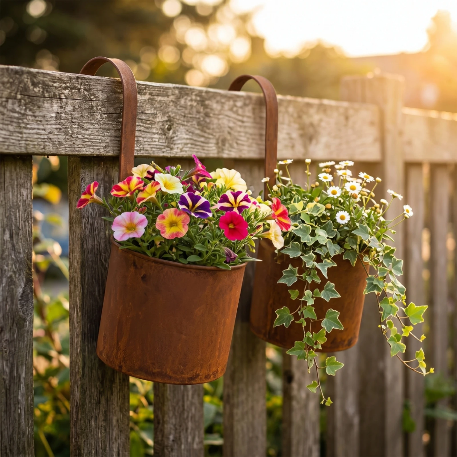Planter with Hook Space-Saving Cylindrical Metal Planter Hanging Flower Pot Sturdy Container Lightweight for Porch Railing