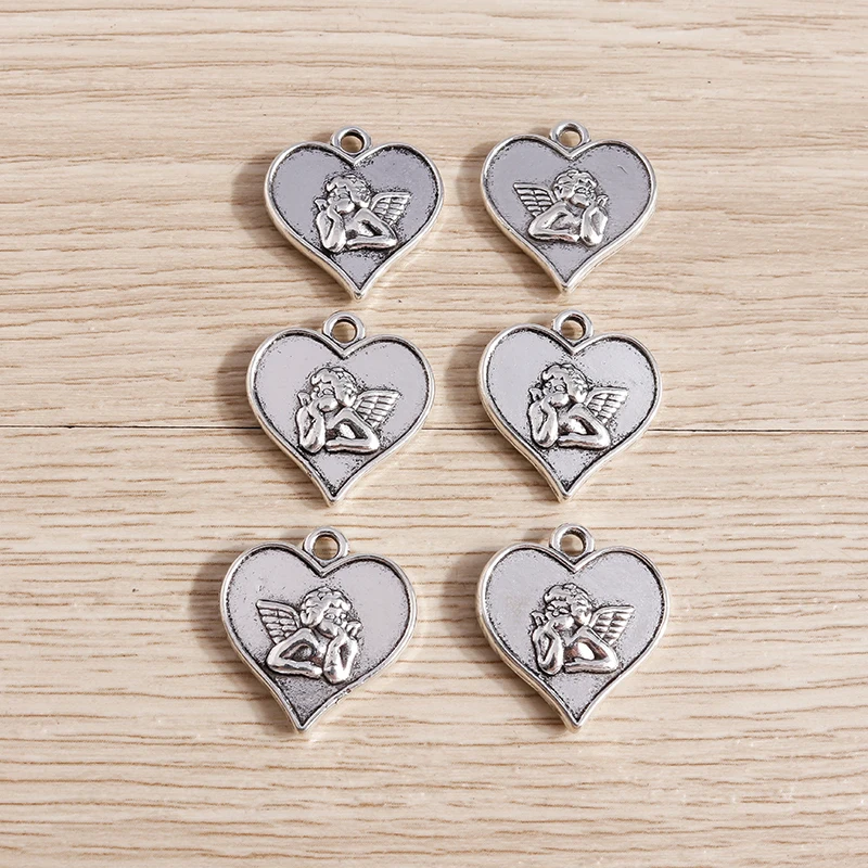 Tusember 10 Stück 18 x 19 mm Legierungsanhänger aus Metall, Engelsanhänger für handgefertigte Ohrringe, Halsketten, Schlüsselanhänger, Bastelbedarf – Detail 6