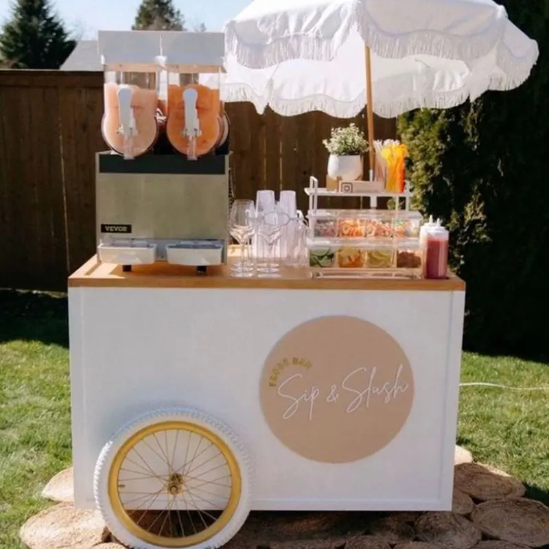 Wholesale Price Customized Metal Candy Cart Snack Beverage Service Cart Coffee Cart with Umbrella Business Sales