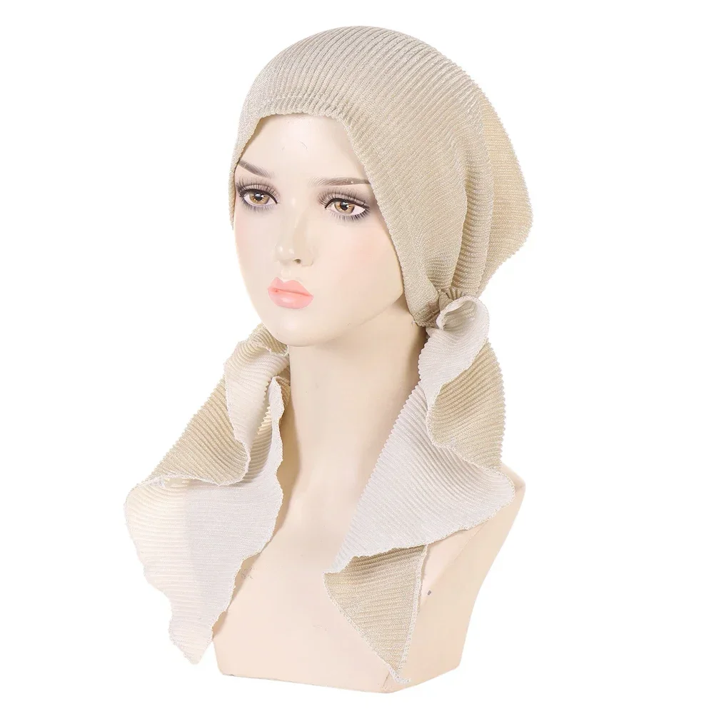 

Блестящий предварительно завязанный мусульманский женский хиджаб, плиссированные шапочки для химиотерапии, тюрбан от рака, шляпа от выпадения волос, эластичный чепчик, повязка на голову, шарф, аксессуары для волос