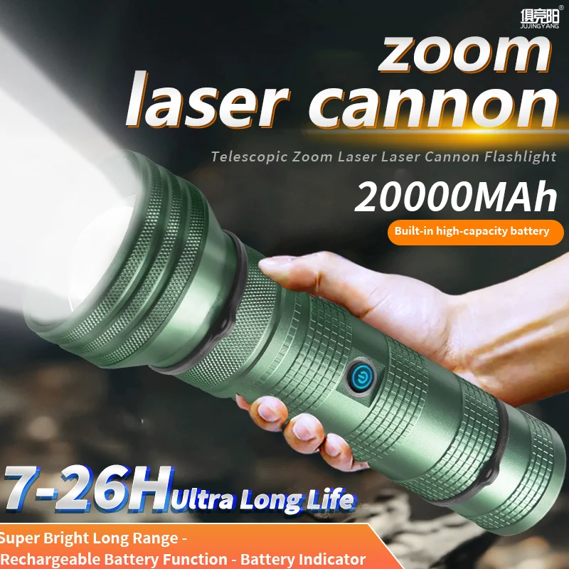 Laser Cannon Flashlight Led Strong Light Zoom Dimming Super Bright Home Outdoor Patrol Lighting Flashlight