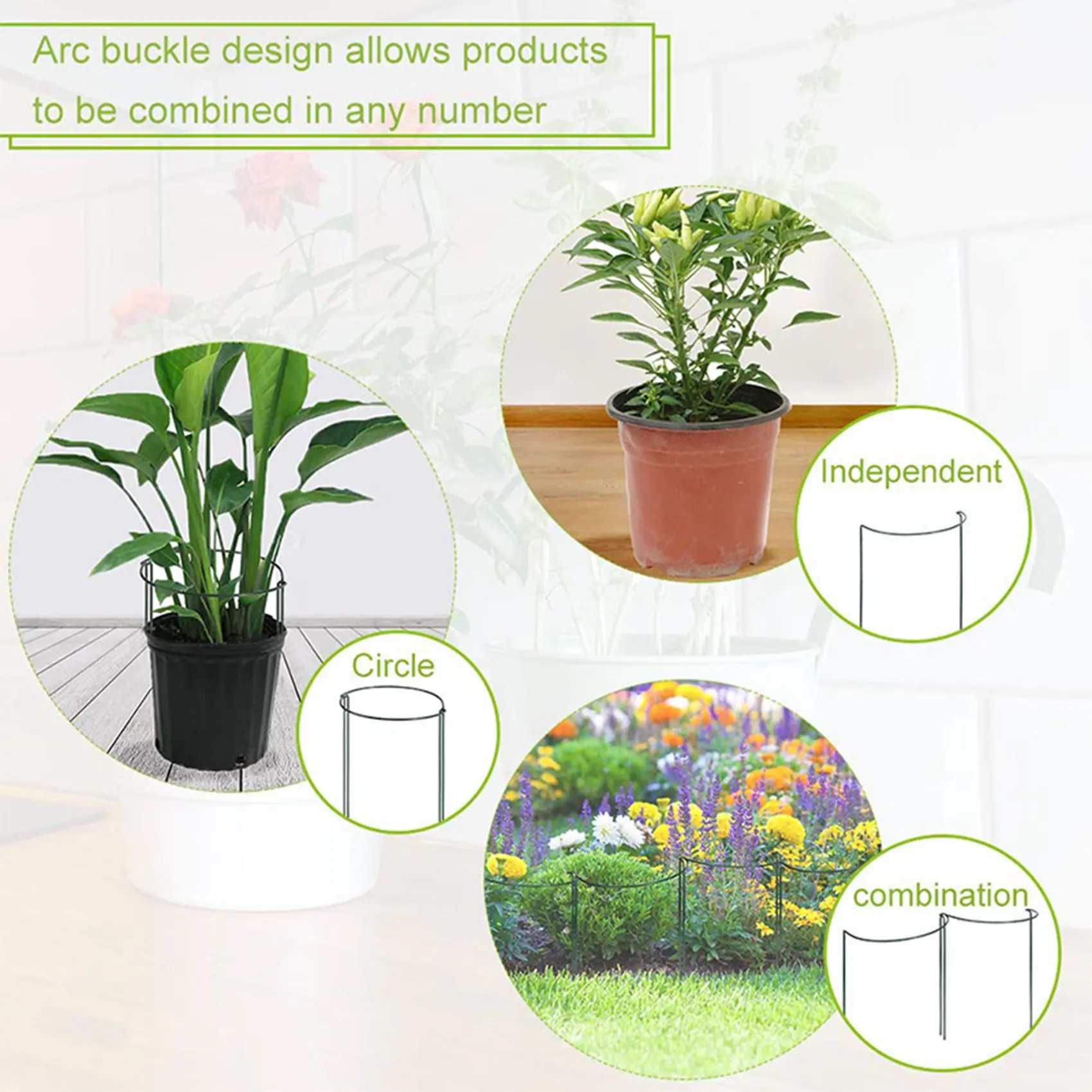 AA01-Plant Support Stake, 8-Pack Half Round Metal Garden Plant Supports, Garden Plant Support Ring, Garden Border Supports