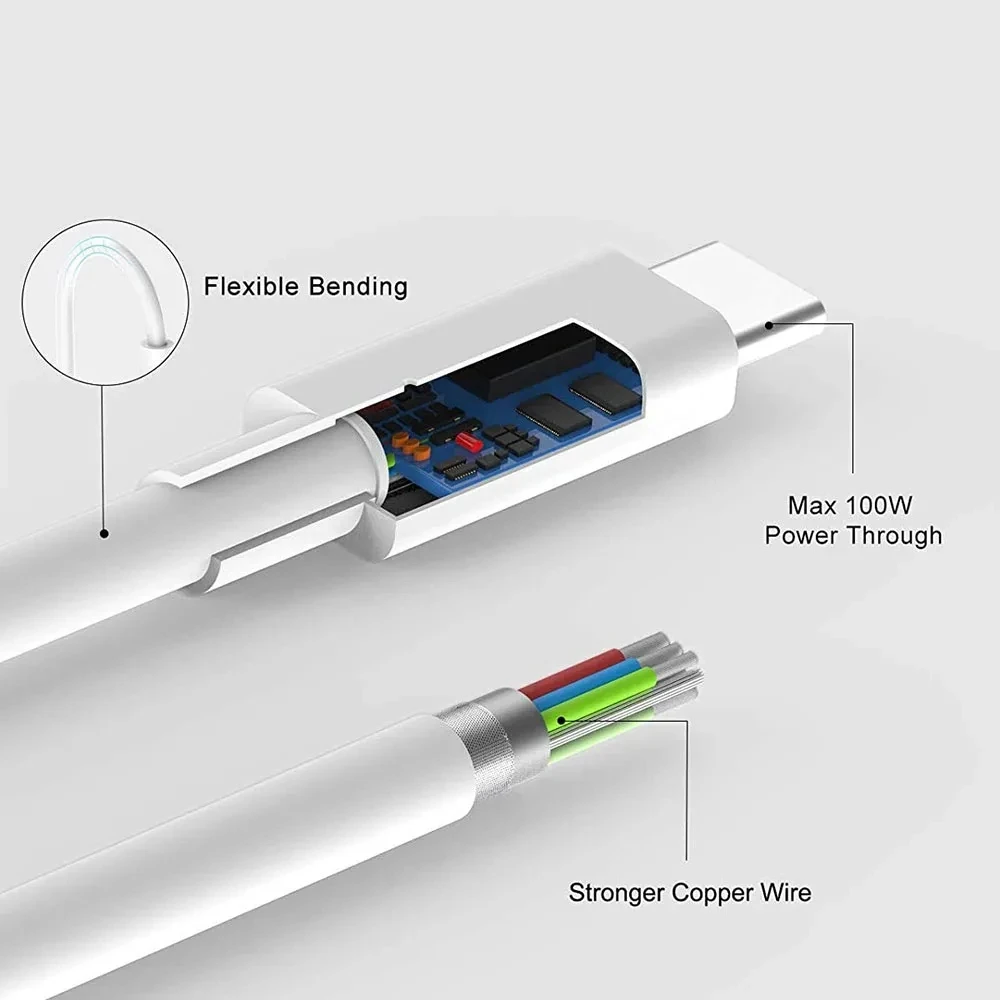 PD 60W USB-C-auf-USB-C-Kabel, schnelles Lade- und Datenkabel für iPhone 15, 15 Pro, Huawei, Samsung, Xiaomi, Datenkabel, schwarz, weiß, 1 m, 2 m, 3 m – Detail 3