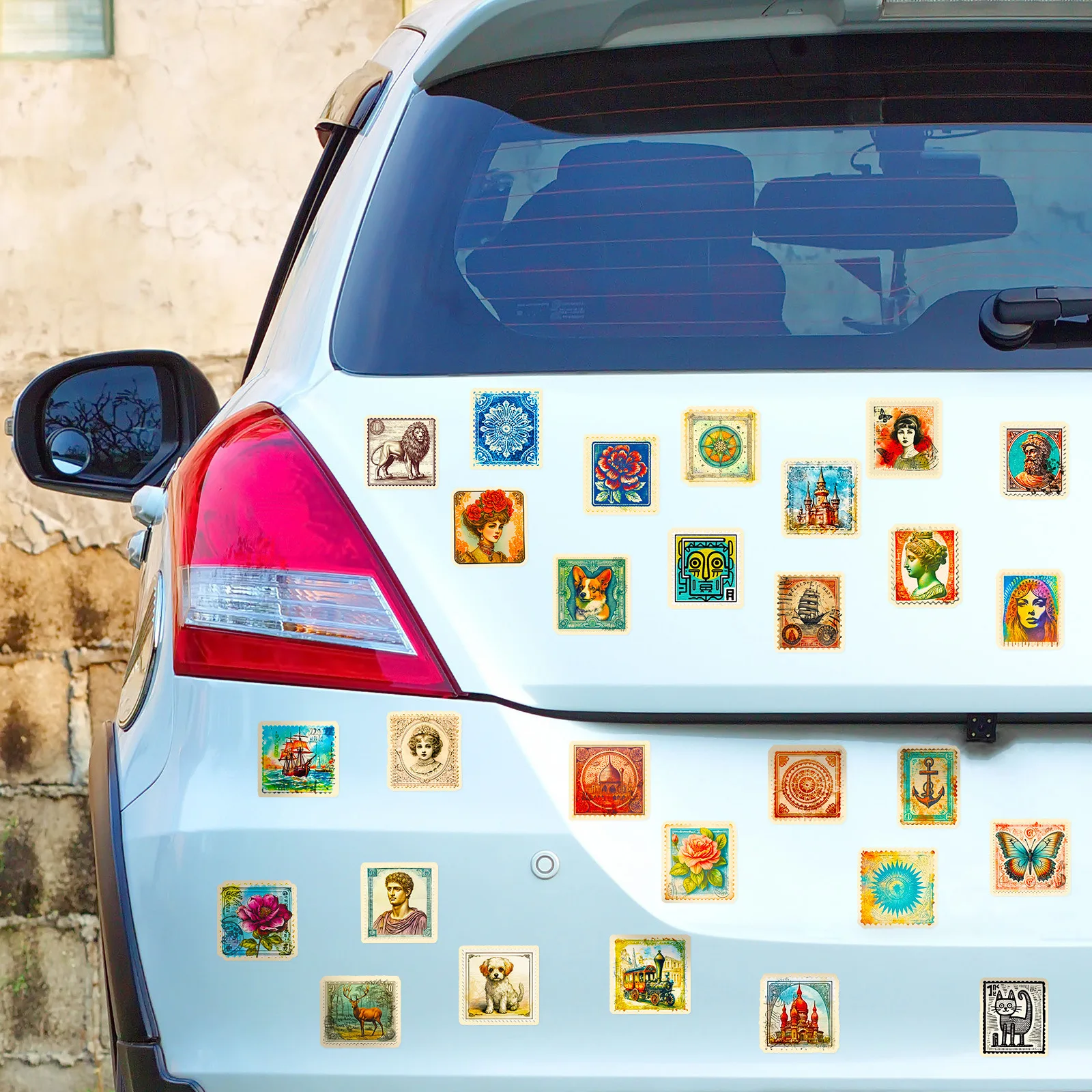 50/100PCS Retro Stamp Style Sticker European Theme Decor Decals Mobile Phone Laptop Diary Guitar Car Luggage Stationery Stickers