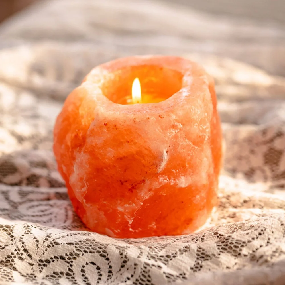 

Himalayan Crystal Salt Candlestick salt lamp decoration romantic candlelight dinner Buddha Candle holder