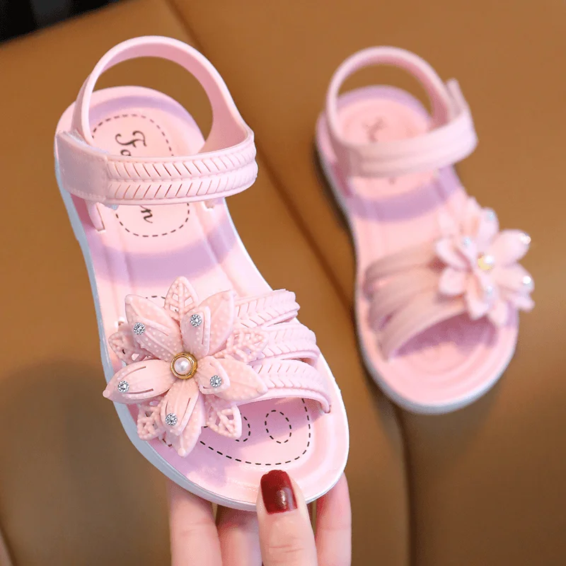 New Summer Cute Flower Aged 2-8 Children Slippers Soft Goodly Sandals For Girls Non-slip Seabeach Flip Flops Kids Princess Shoes