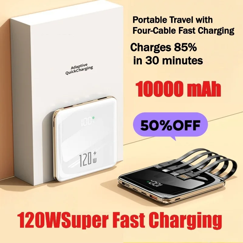 120W 10000mAh Super Fast Charging Power Bank, Dual-Way Fast Charging Large-Capacity Portable Charger