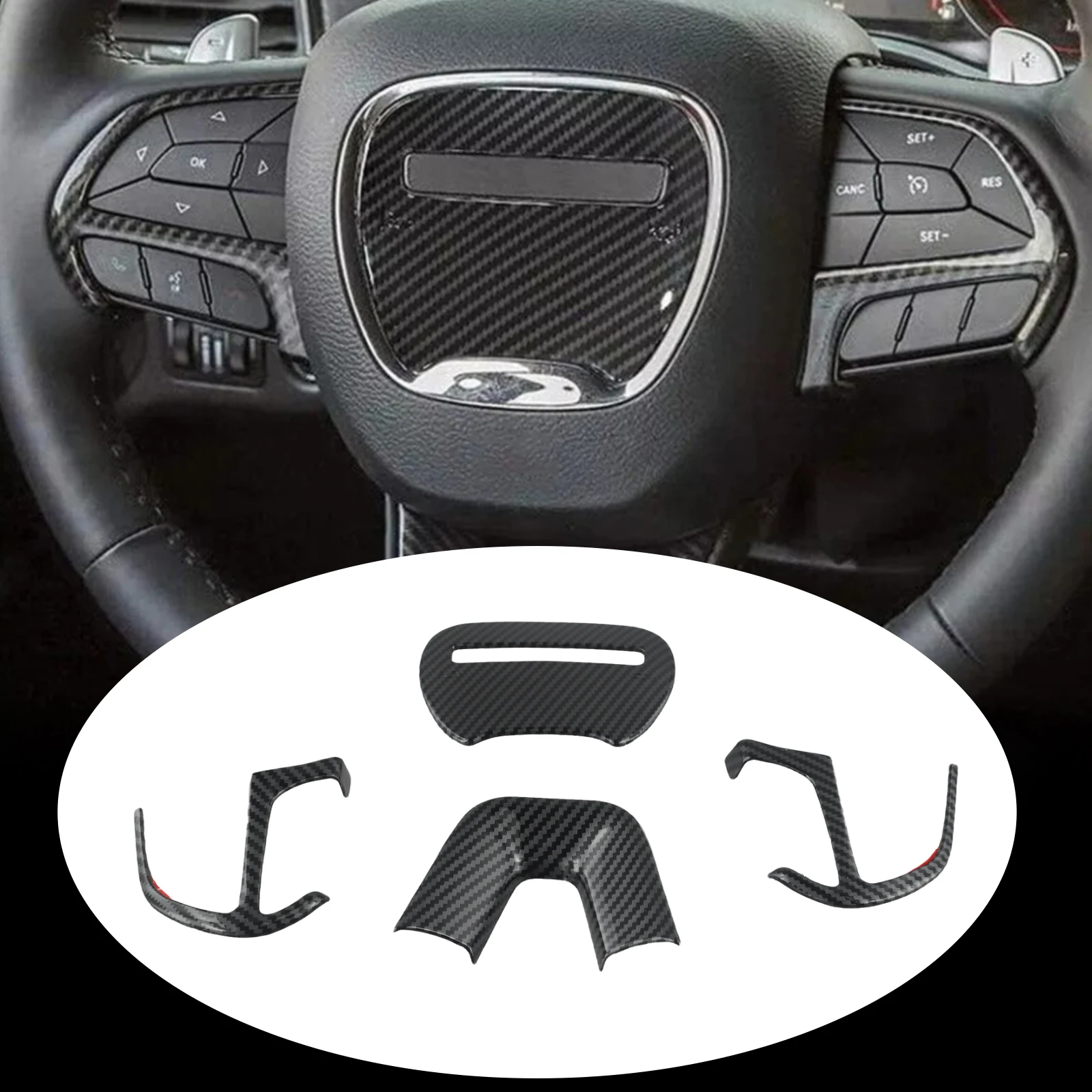 

Steering Wheel Decoration Cover for Dodge For Challenger Charger 2015 2021 Carbon Fiber Trim for a Personalized Touch