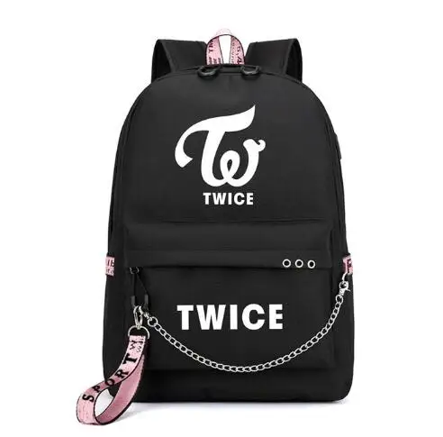 Twice Korean Star Nayeon Momo Backpack School Bags USB Port Mochila Travel Bags Laptop Chain Backpack Headphone