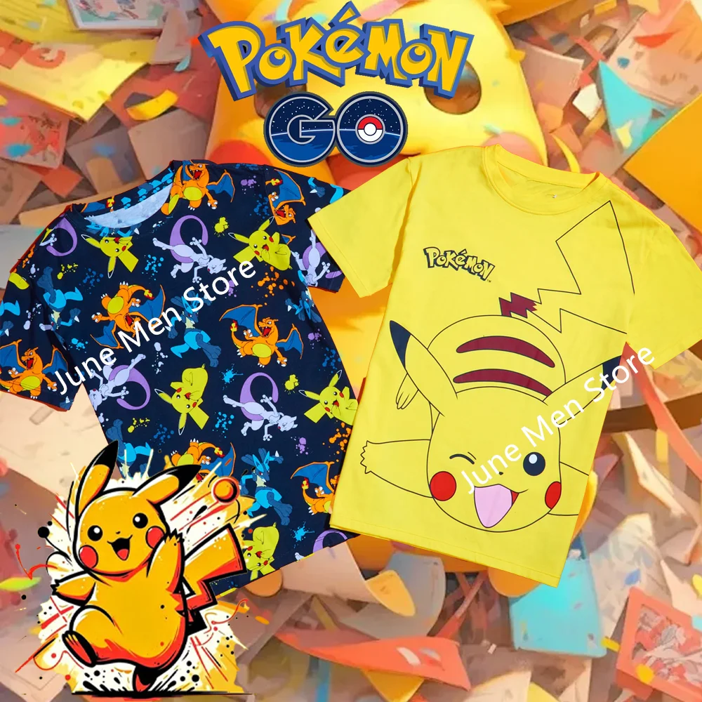 (Uniqlo）Y2k Style Pokemon Pikachu Short Sleeve Men Women T-Shirts Pokemon Cartoon Peripheral Clothes Summer Kid Cute 3D T-Shirt