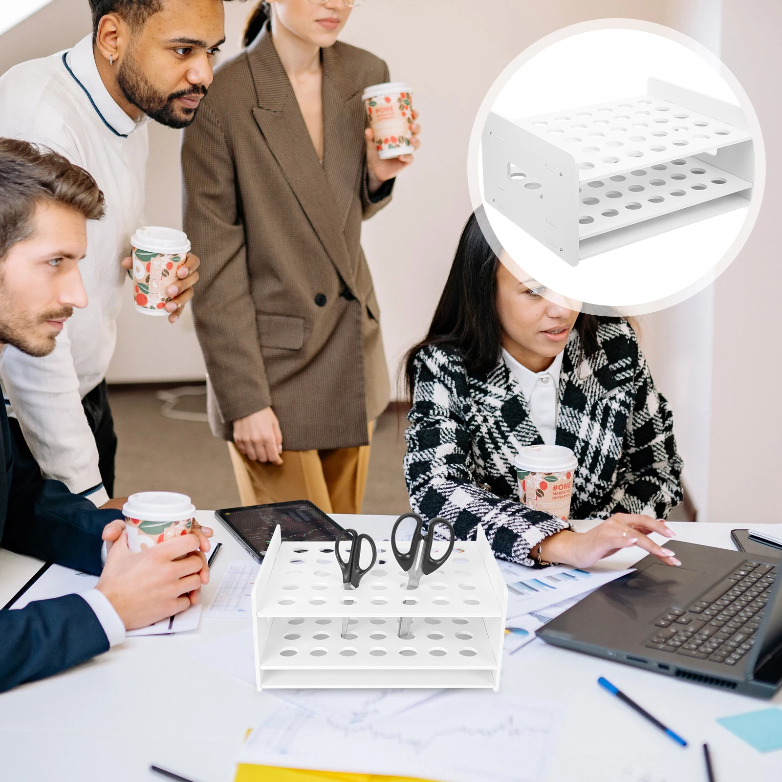 

Sturdy Plastic Desktop Organizer Multi-Hole Scissors Storage Rack For Art Supplies Test Tube Holder School Stationery