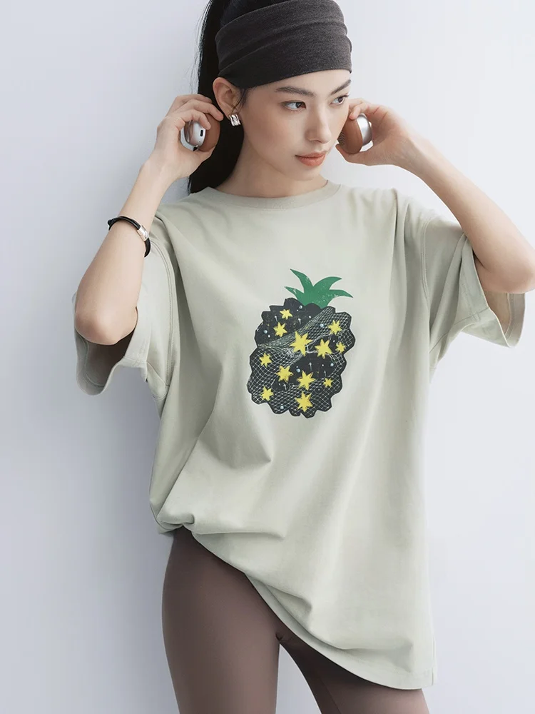 

Футболка Meiyang Sweet Heart Pine из чесаного хлопка с круглым принтом Or Sve Повседневный летний топ свободного покроя