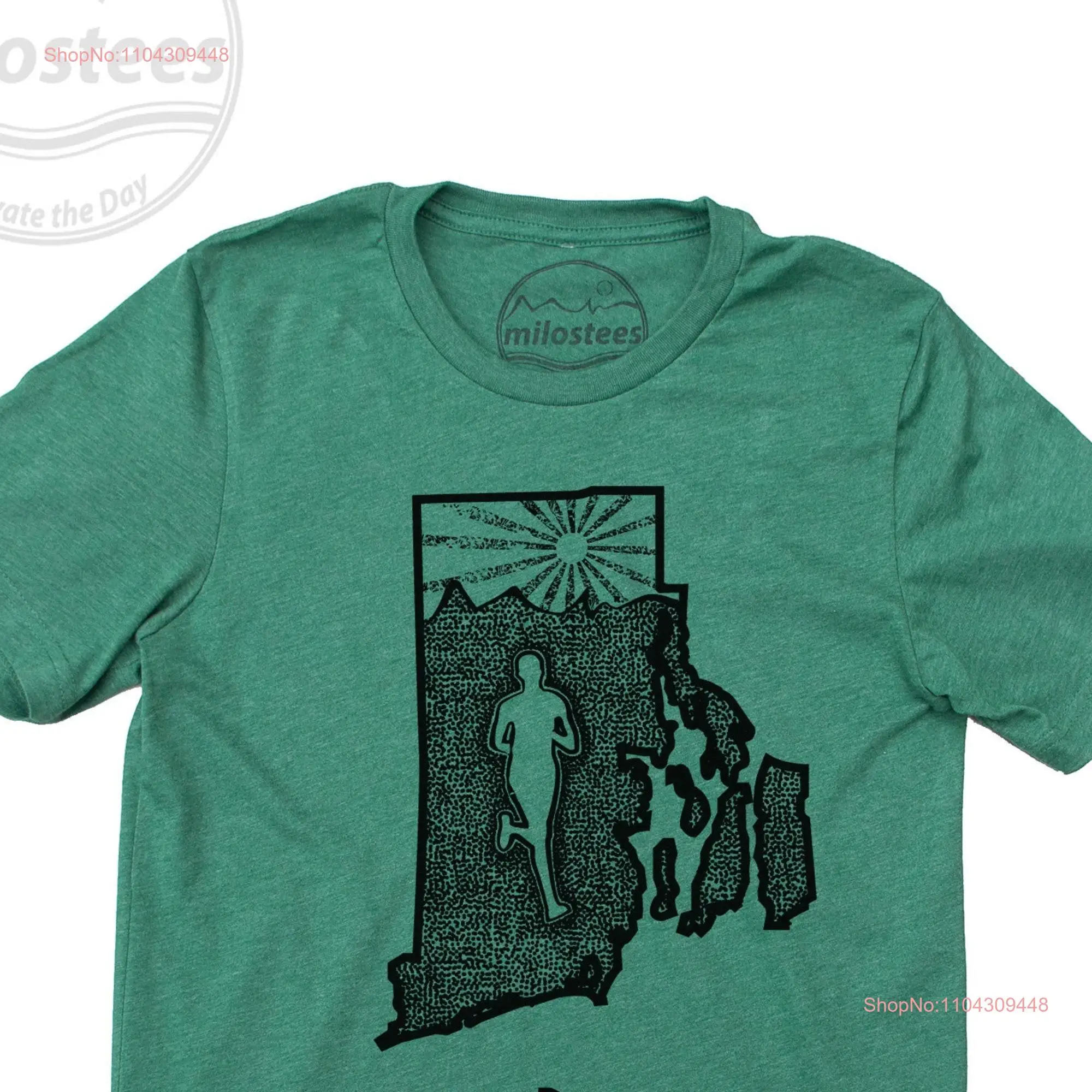 Rhode Island home tee in a green hue running apparel for Duval or East Bay runs art print of the Ocean State daily wear