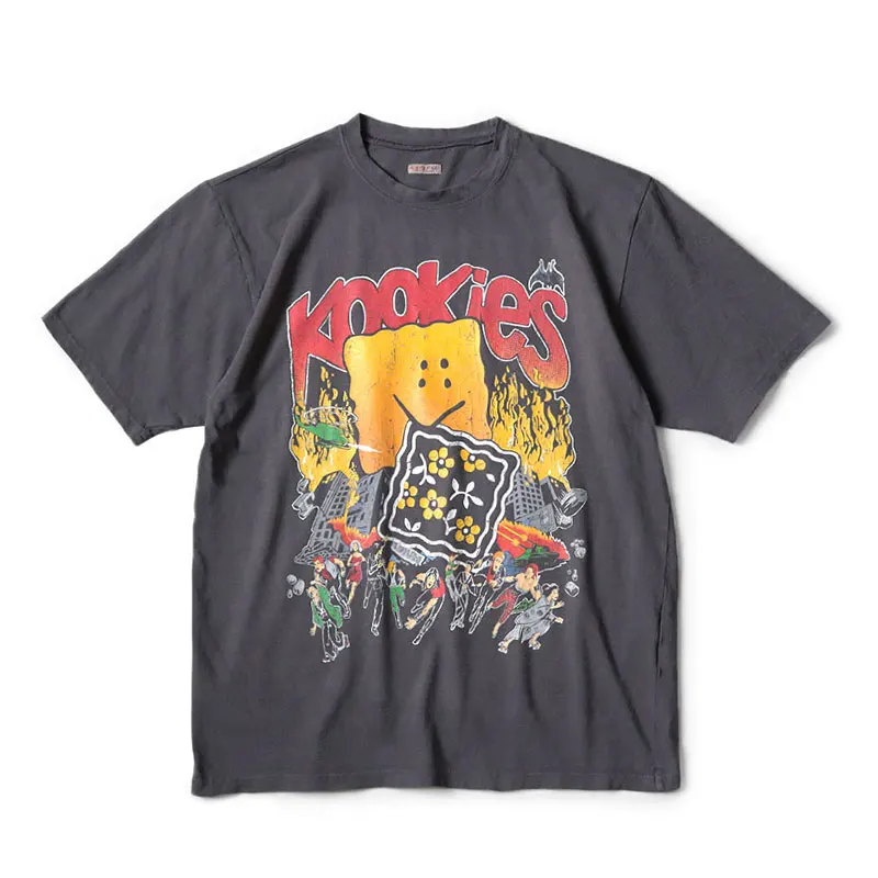 

Футболка KAPITAL24SS в японском стиле с эффектом восковой окраски, винтажным принтом черепахи, круглым вырезом, широкими короткими рукавами, из хлопка, для молодежи