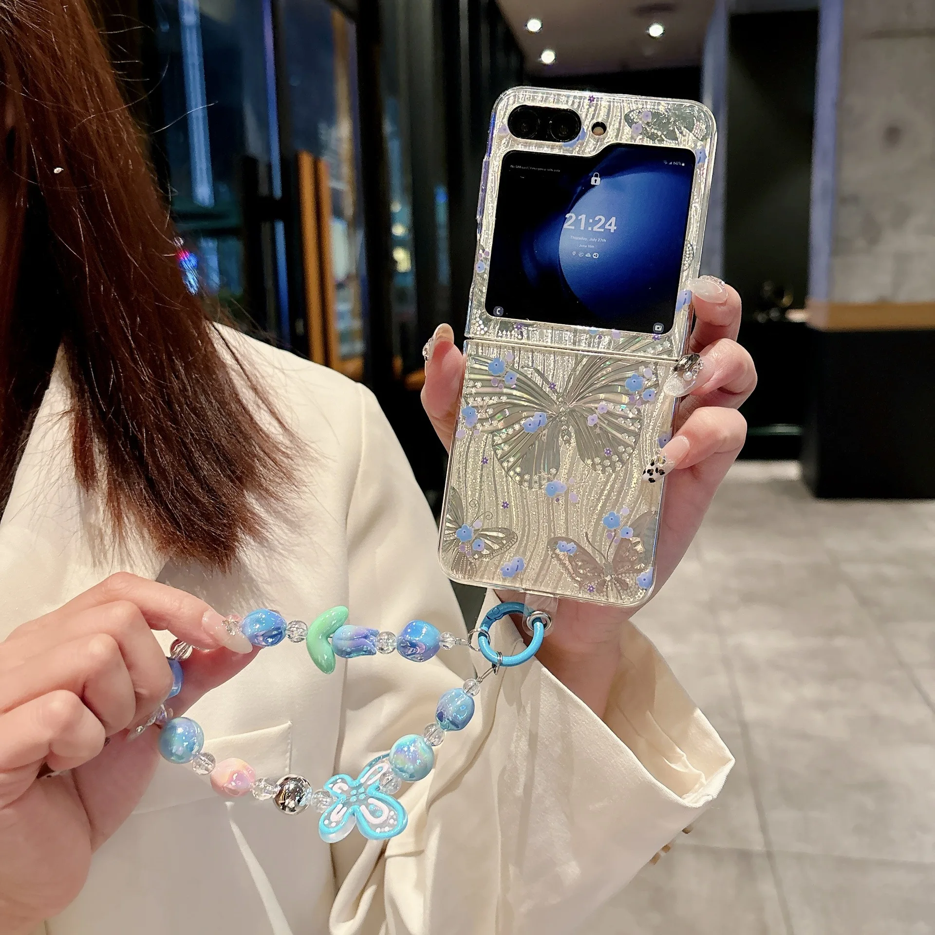 나비 실버 핑크 삼성 갤럭시 Z 플립 7 6 5 4 보호 백 커버 Z플립5 Z플립6 Z플립7 케이스 쉘