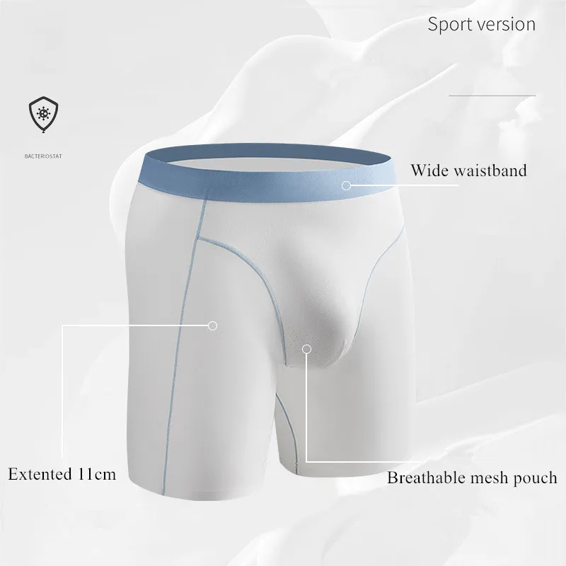 

Men's Boxer Shorts Seamles Ice Silk Underwear Man Panites Breathable U Convex Pouch Extended Long Underpant Plus Size XL-5XL