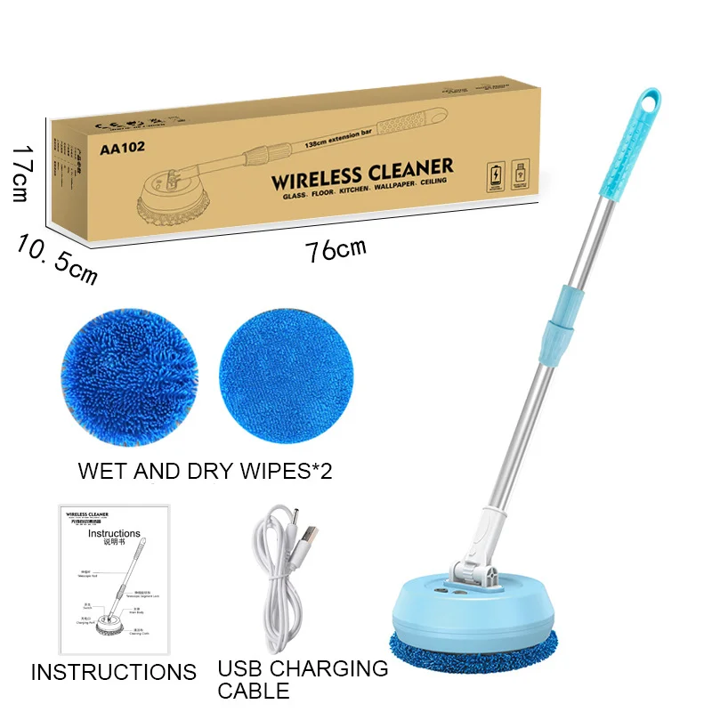 Limpador de esfregão giratório elétrico sem fio automático 2 em 1, limpador doméstico molhado e seco, porta de teto de vidro de carro, janelas, máquina de purificação de chão