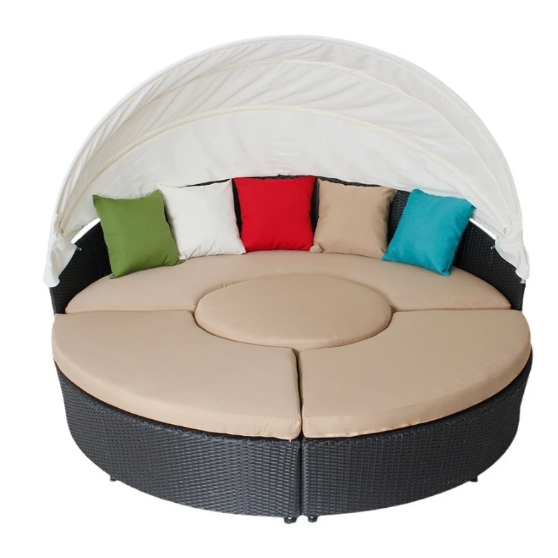 

Outdoor rattan round bed leisure beach bed garden courtyard swimming pool hotel rattan chair bed outdoor sofa combination