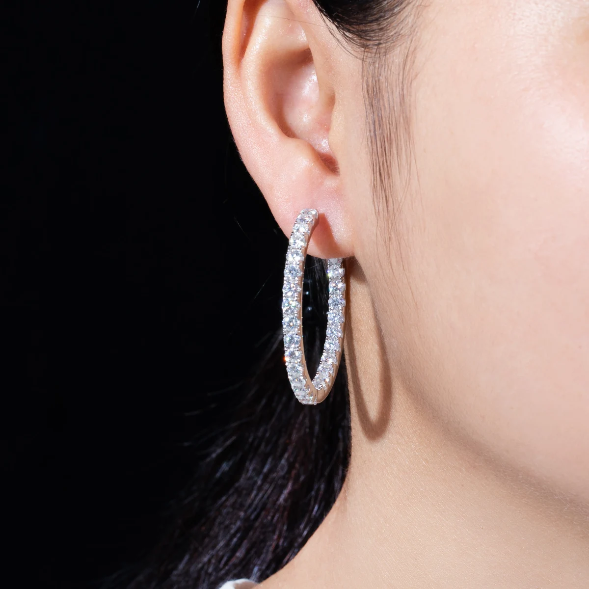 Pendientes de aro grandes de moissanita de 3MM y 5.6CTTW, color D, VVS1, plata de ley S925, chapados en oro de 18K, pasan la prueba del diamante, joyería fina de lujo, regalos para bodas y fiestas para mujer, venta al por mayor