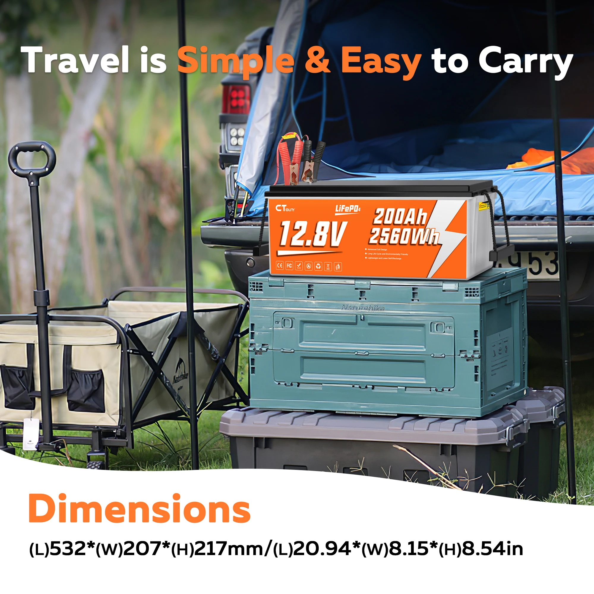 US Stock 12V 200Ah 2560Wh LiFePO4 Battery Pack Built-in 200A BMS 15000+ Cycles Deep Cycle Lithium Battery for RV Solar Yacht
